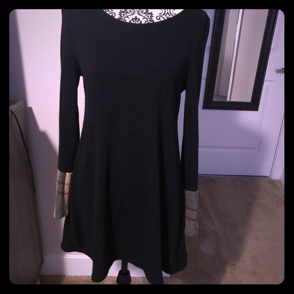 Black Long Sleeve Dress with Plaid cuffs